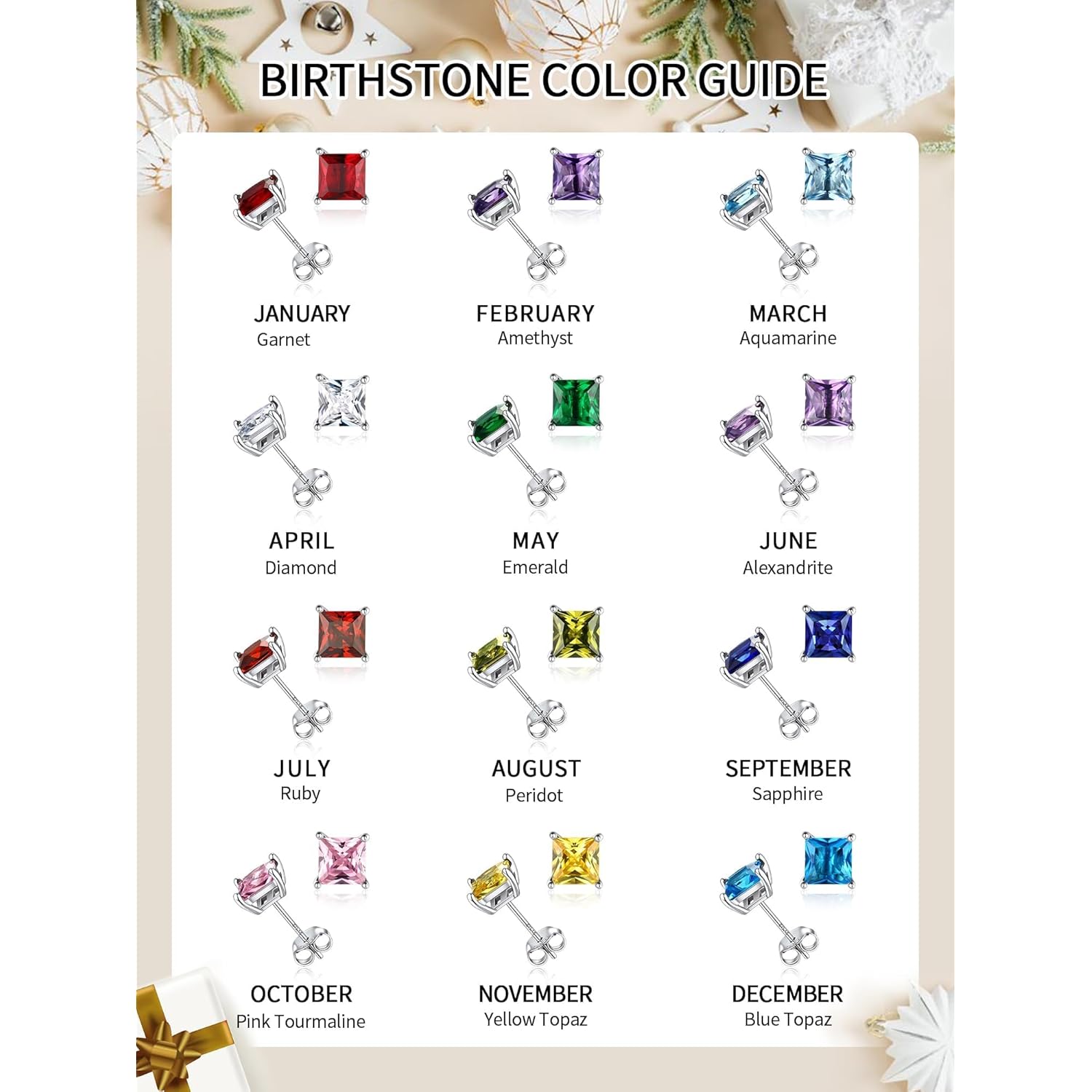 ChicSilver 925 Sterling Silver Earrings Sparkling Heart/Round/Princess Cut Birthstone Earrings for Women Birthday Jewelry with Gift Box