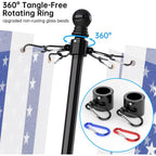 Zmtech Flag Pole - Upgraded Bracket, 6 Ft Stainless Steel Flag Poles For Outside House, Residential Or Commerical, Tangle Free Flag Pole Kit For American Flag (Without Flag, Black)