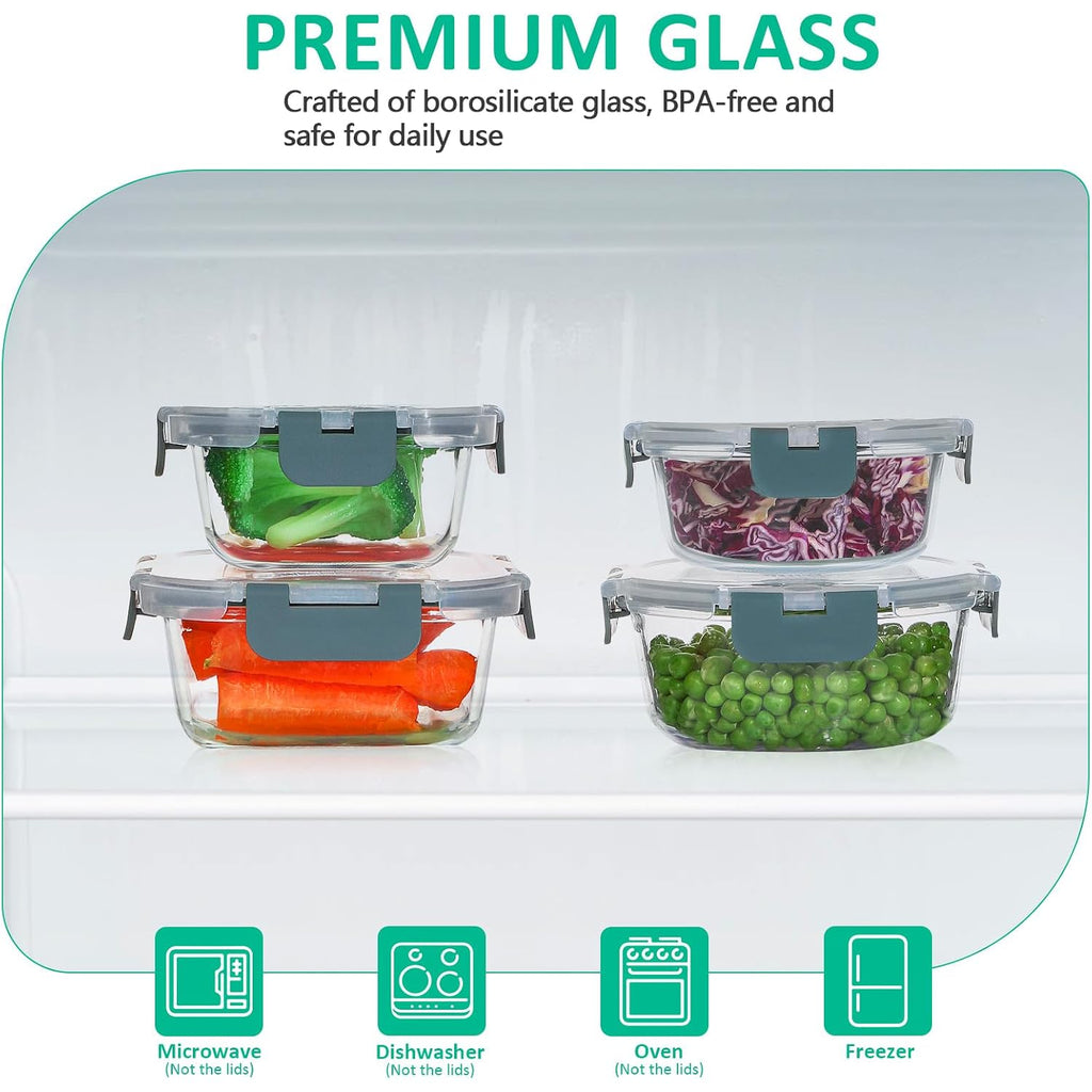 24 Pieces Glass Food Storage Containers Set, Meal Prep Containers, Bpa-Free Airtight Glass Storage Containers With Lids,Freezer, Microwave And Oven Safe,Gray