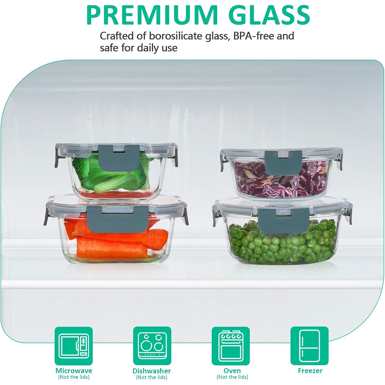 24 Pieces Glass Food Storage Containers Set, Meal Prep Containers, Bpa-Free Airtight Glass Storage Containers With Lids,Freezer, Microwave And Oven Safe,Gray