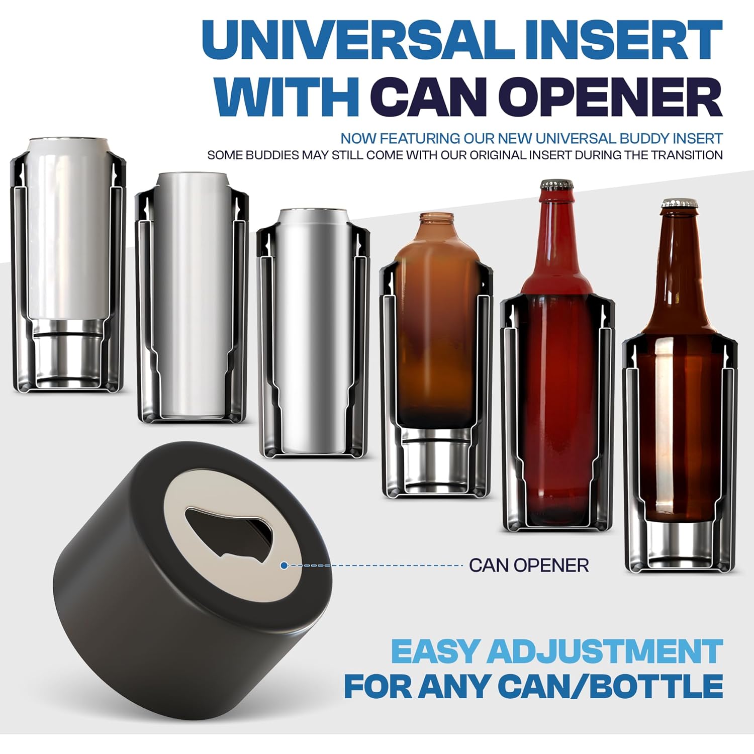 Frost Buddy Universal Can Cooler - Fits All - For Regular 12 & 16 oz or Slim-Size Bottles - Insulated Double-Walled Stainless Steel (MatteBlack)