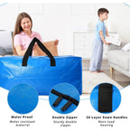 Heavy Duty Extra Large Blue Moving Bags With Strong Zipper Backpack Handles | 4 Pack Clothes Storage Bags Totes Space Saving Moving Boxes Bins Packing Bags For College Dorm Compatible With Ikea Frakta