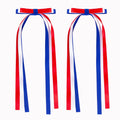 4th of July Hair Bow Clips, 2 Pack Red White Blue Long Tail Ribbon Hair Bows, Patriotic Hair Accessories for 250th America Independence Day, Parade & Fireworks Party Supplies