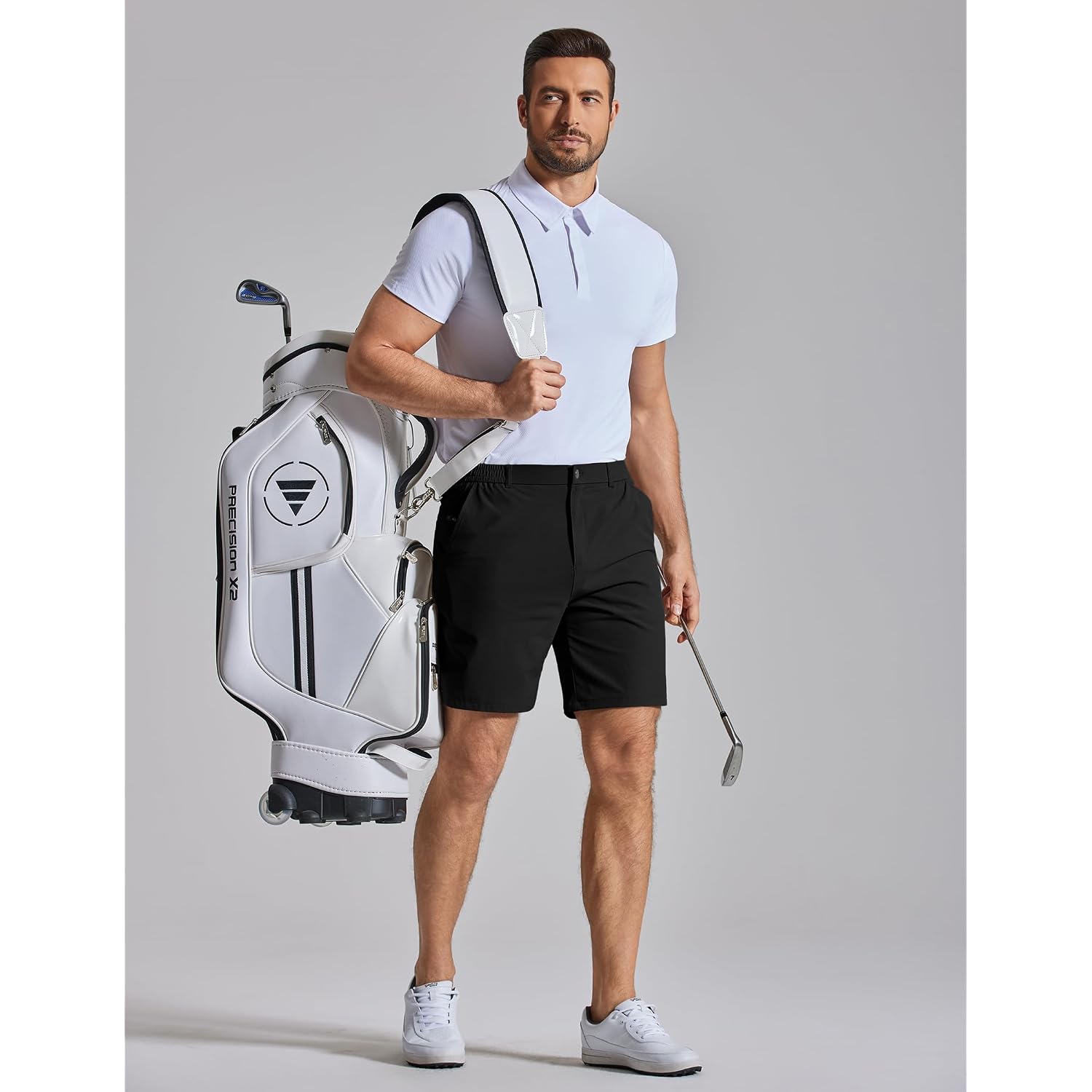 Coofandy Mens Golf Shorts 7" Inseam Lightweight Quick Dry Shorts Elastic Waistband With 3 Pockets Upf50