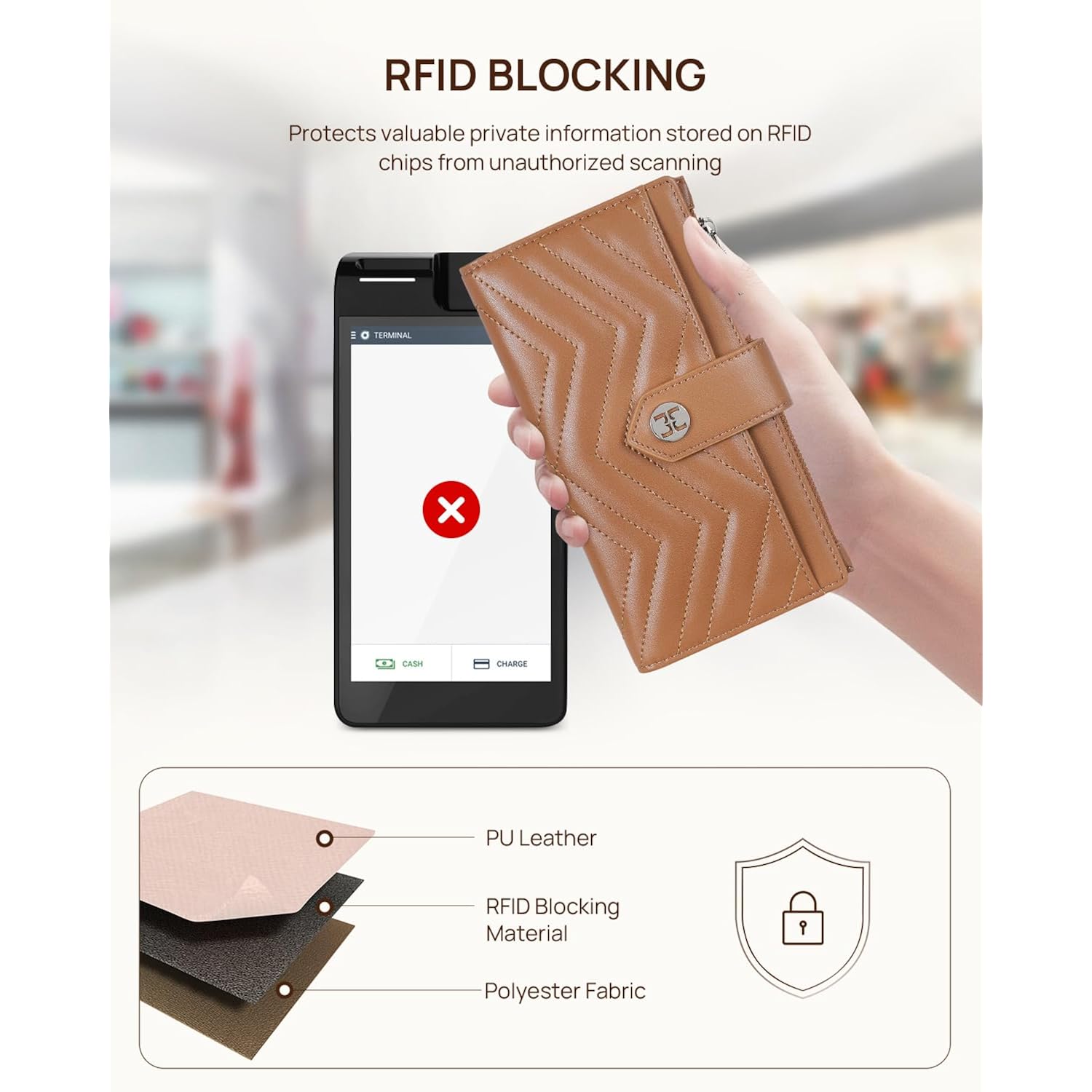 Telena RFID Wallet Women Leather Credit Card Holder Slim Bifold Wallets with Zipper Pocket Brown