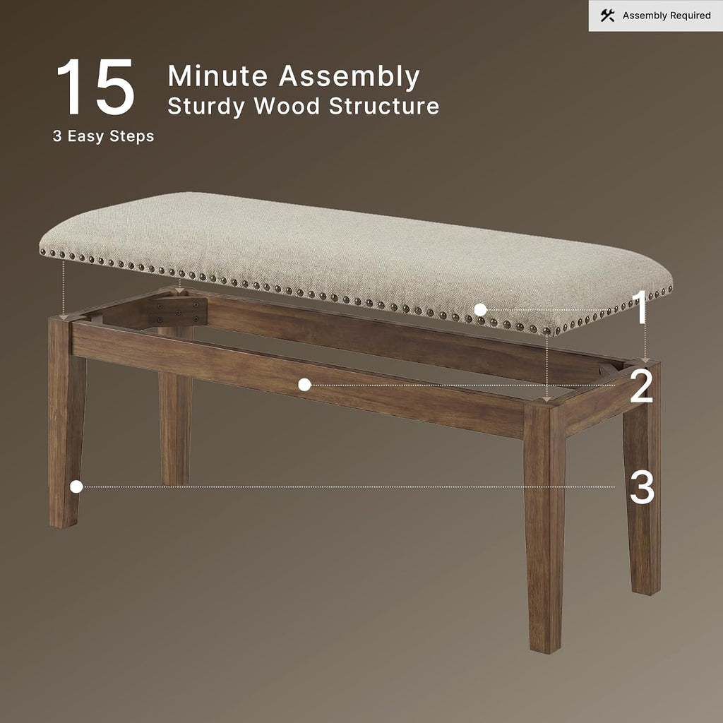 Signature Design By Ashley Moriville Casual Rustic Upholstered Dining Bench, Grey & Brown