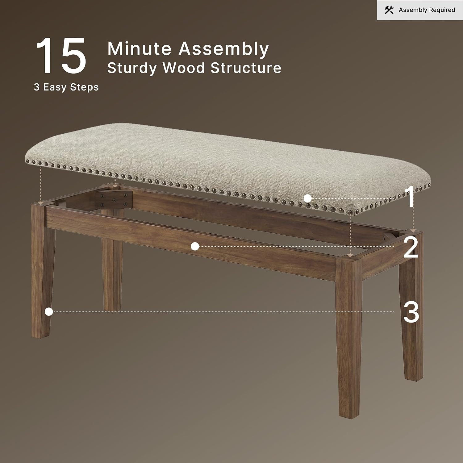 Signature Design By Ashley Moriville Casual Rustic Upholstered Dining Bench, Grey & Brown