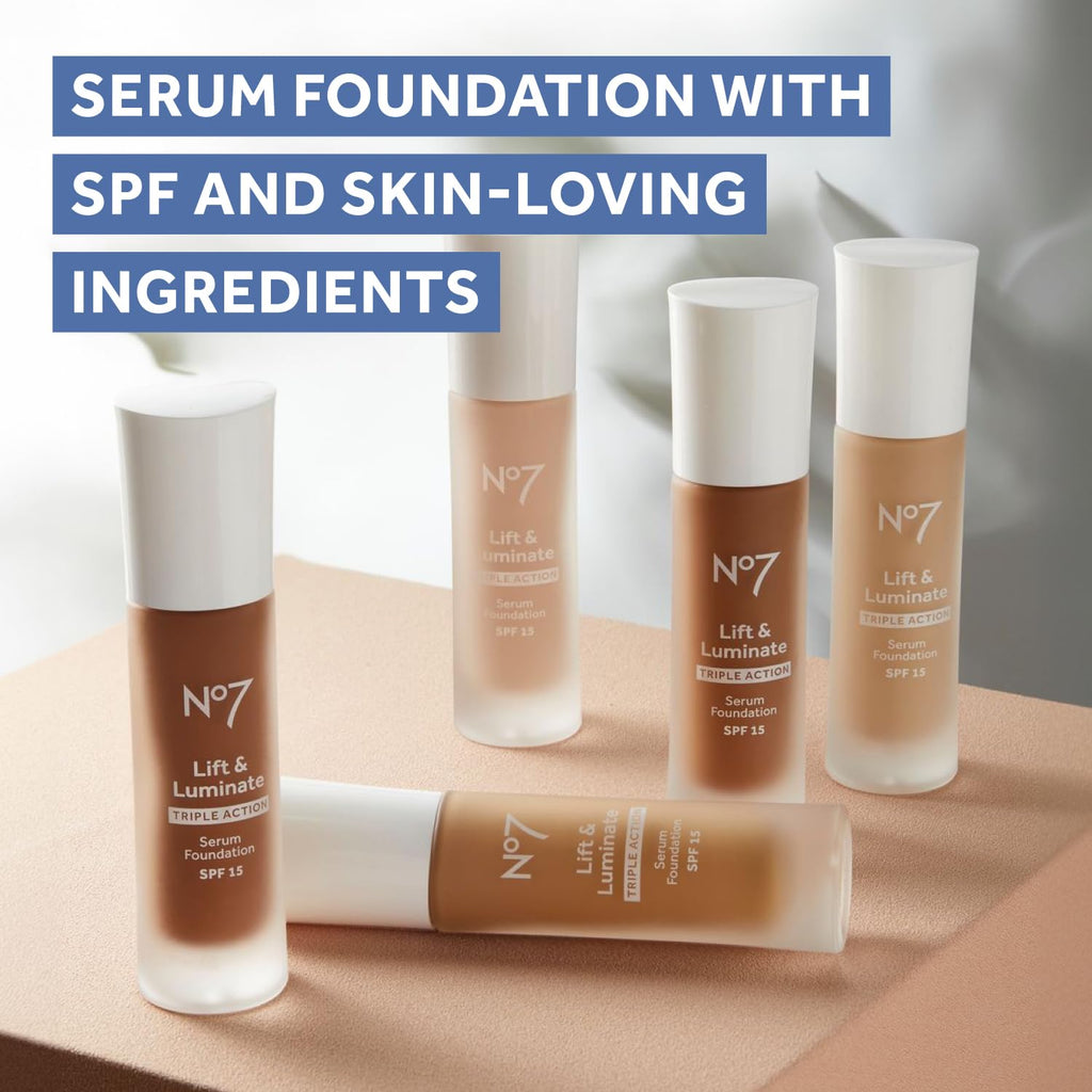 No7 Lift & Luminate Triple Action Serum Foundation - Liquid Makeup With Spf 15 For A Dewy, Glowy Base - Radiant Formula For Mature Skin - Cool Vanilla (1 Fl Oz)