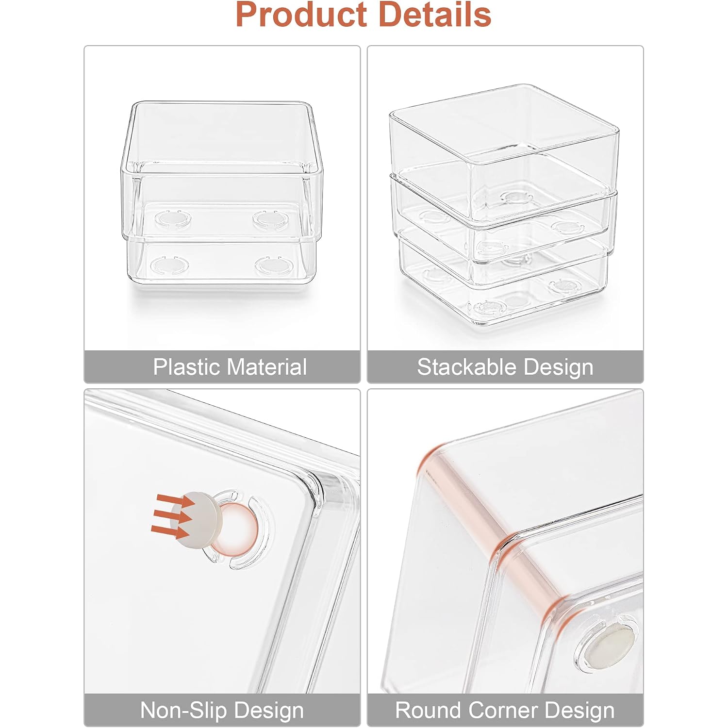 Smartake 13-Piece Drawer Organizer With Non-Slip Silicone Pads, 5-Size Desk Drawer Organizer Trays Storage Tray For Makeup, Jewelries, Utensils In Bedroom Dresser, Office And Kitchen (Clear)
