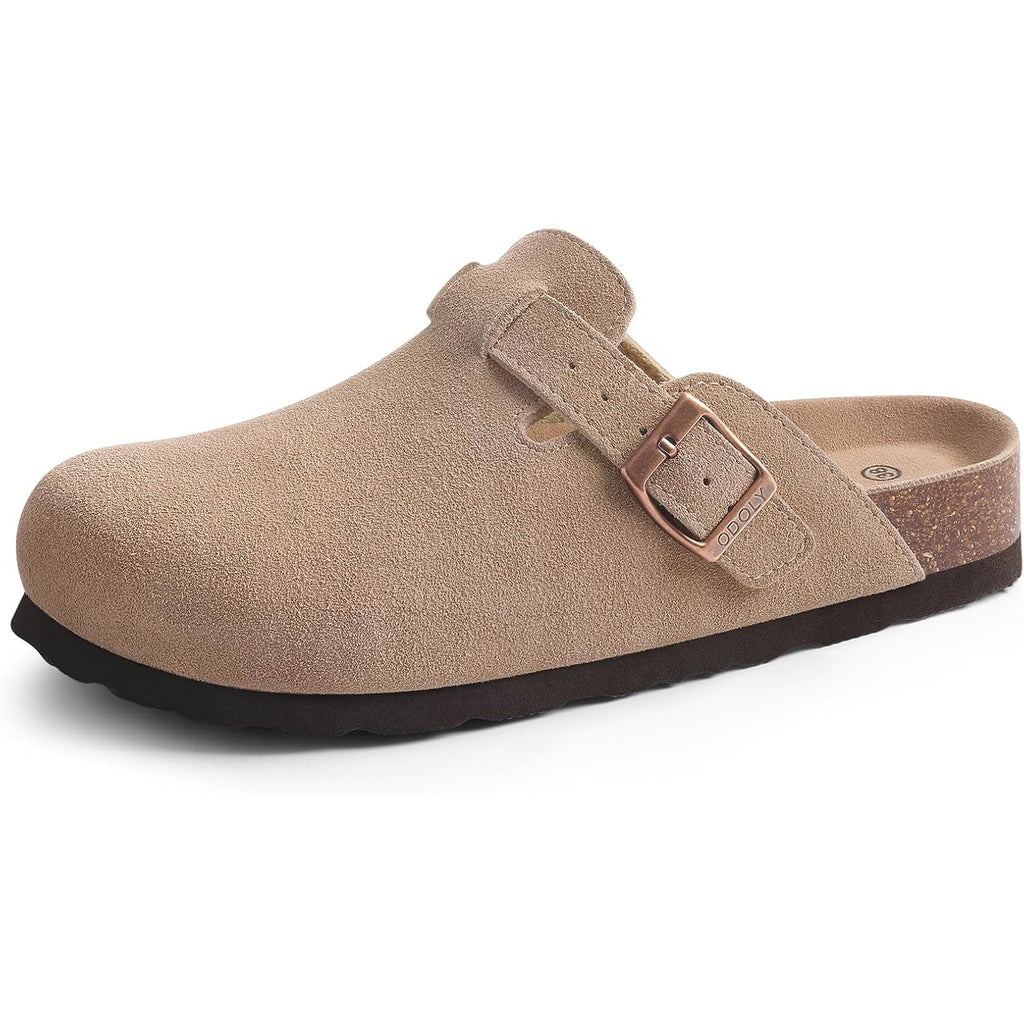 Odoly Genuine Suede Clogs For Women Men Soft Cork Footbed Leather Mules Comfort Potato Shoes With Arch Support