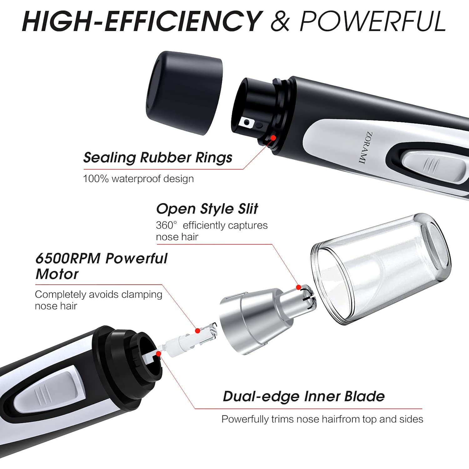 Ear and Nose Hair Trimmer Clipper - 2026 Professional Painless Eyebrow & Facial Hair Trimmer for Men Women,Battery-Operated Trimmer with IPX7 Waterproof,Dual Edge Blades for Easy Cleansing Black