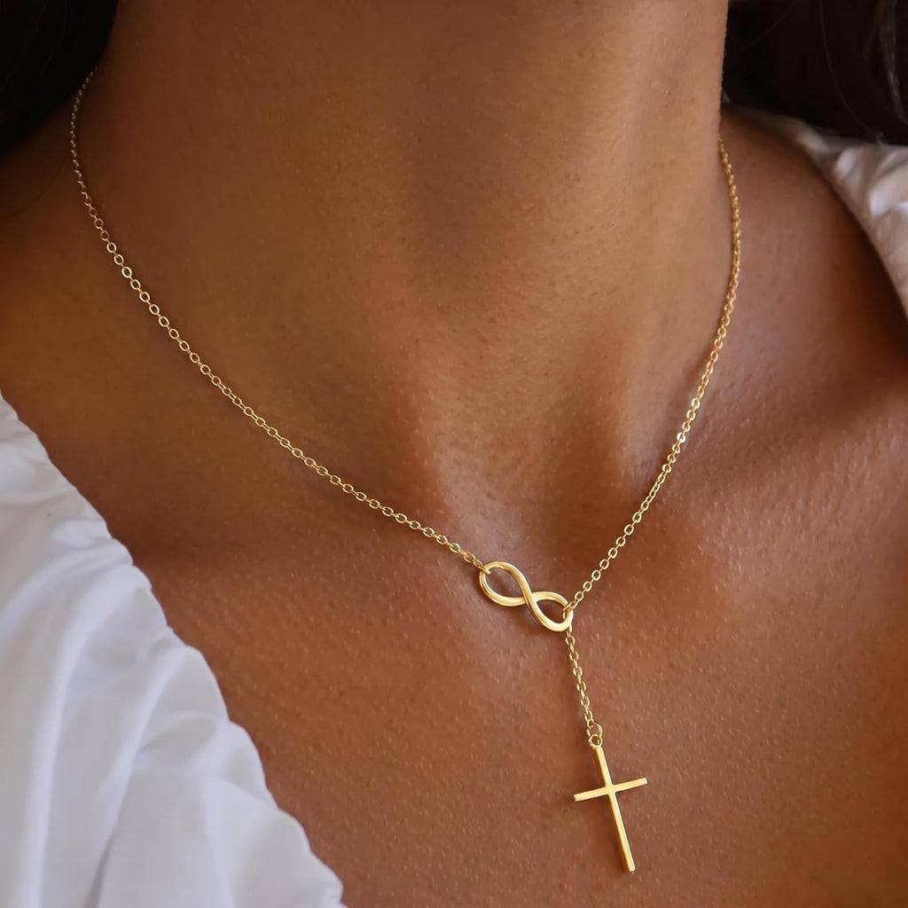 Mothers Day Gifts for Mom Infinity Cross Necklace for Women, 14K Gold Plated Necklace Unique Trendy Cross Pendant Jewelry, Non Tarnish & Waterproof Christian Jewelry - First Communion Confirmation Easter Gifts