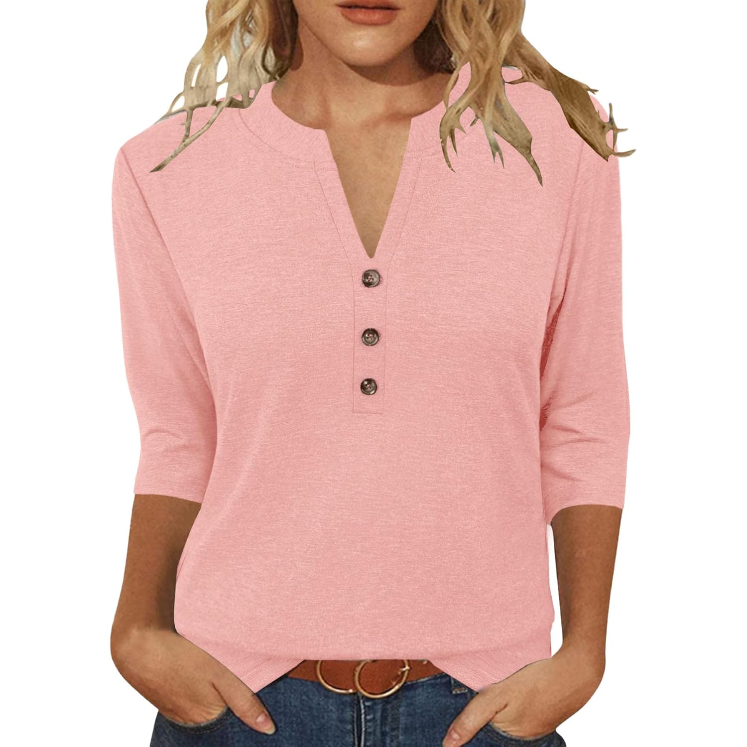Womens Tops 3/4 Sleeve V Neck Shirts Dressy Casual Tunic Blouses Summer Tees