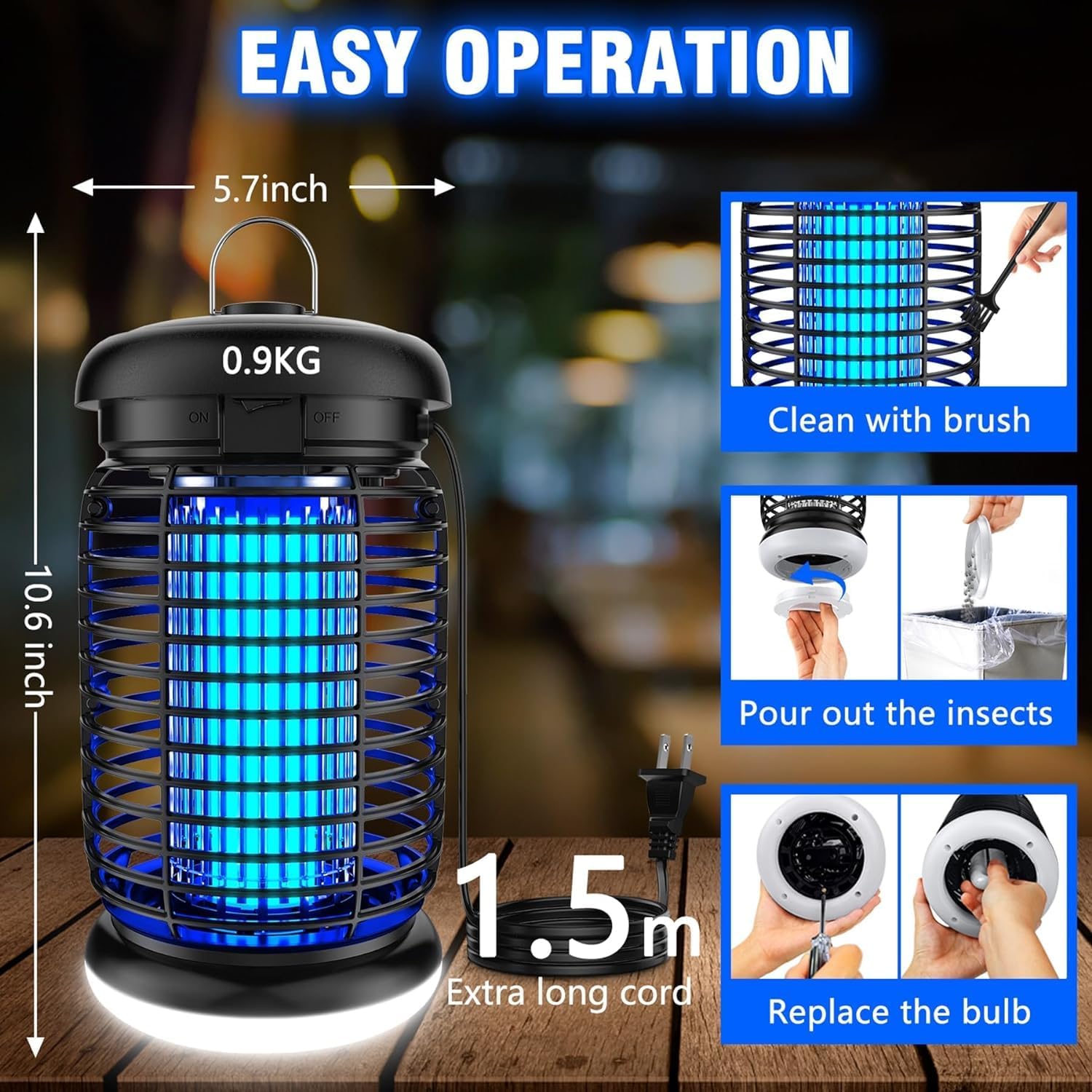 Endbug Bug Zapper, Bug Zapper Outdoor Indoor With Led Light, Electric Mosquito Zapper Fly Zapper, Waterproof Mosquito Killer Insect Zapper Fly Trap For Outside Patio Garden Backyard Home, Plug In