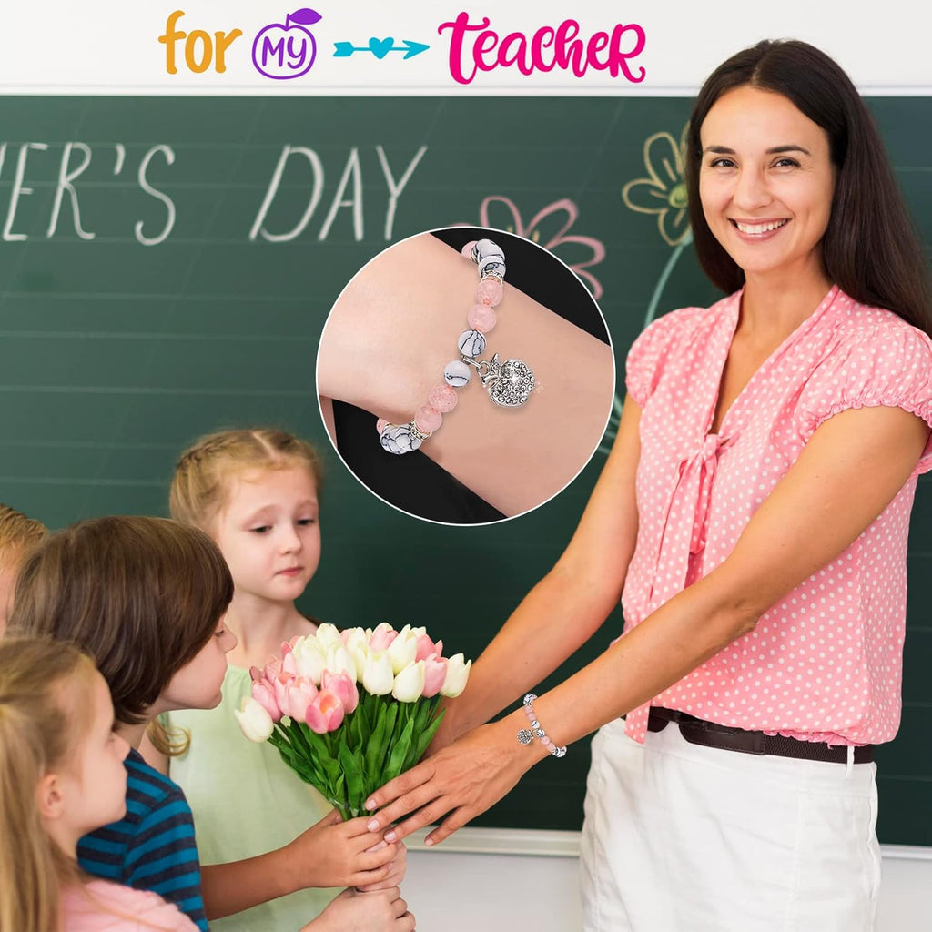 VICKHU Teacher appreciation gifts,Natural Stone teacher Bracelet gifts for women,thank you gifts for teacher meaningful gifts for women with gift message card