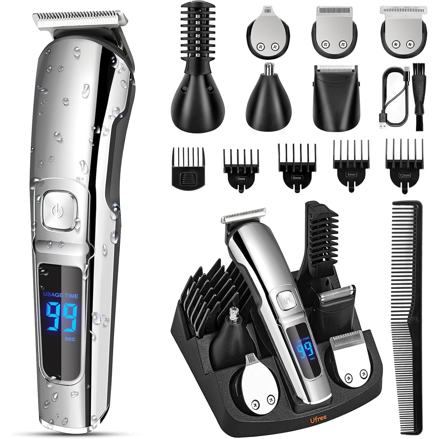 Ufree Beard Trimmer For Men, Waterproof Electric Razor For Nose, Body, Face & Mustache, Cordless Hair Clippers Shavers Grooming Kit, Gifts For Men Husband Father
