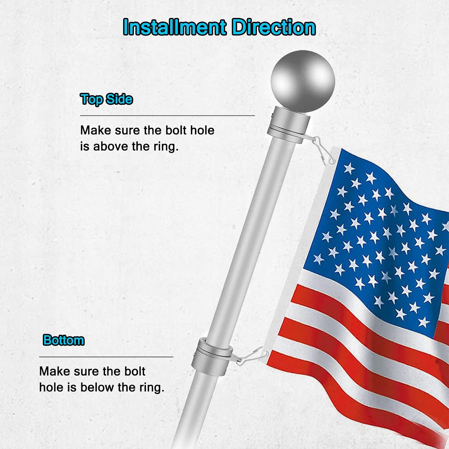 Flag Pole Rings, Aluminum Alloy Flagpole Rings 360° Rotating Anti Wrap Flag Mounting Ring, Spinning Flag Pole Clips With Carabiner For 0.75-1.02 Inch Diameter- Pack Of 2 (Silver)