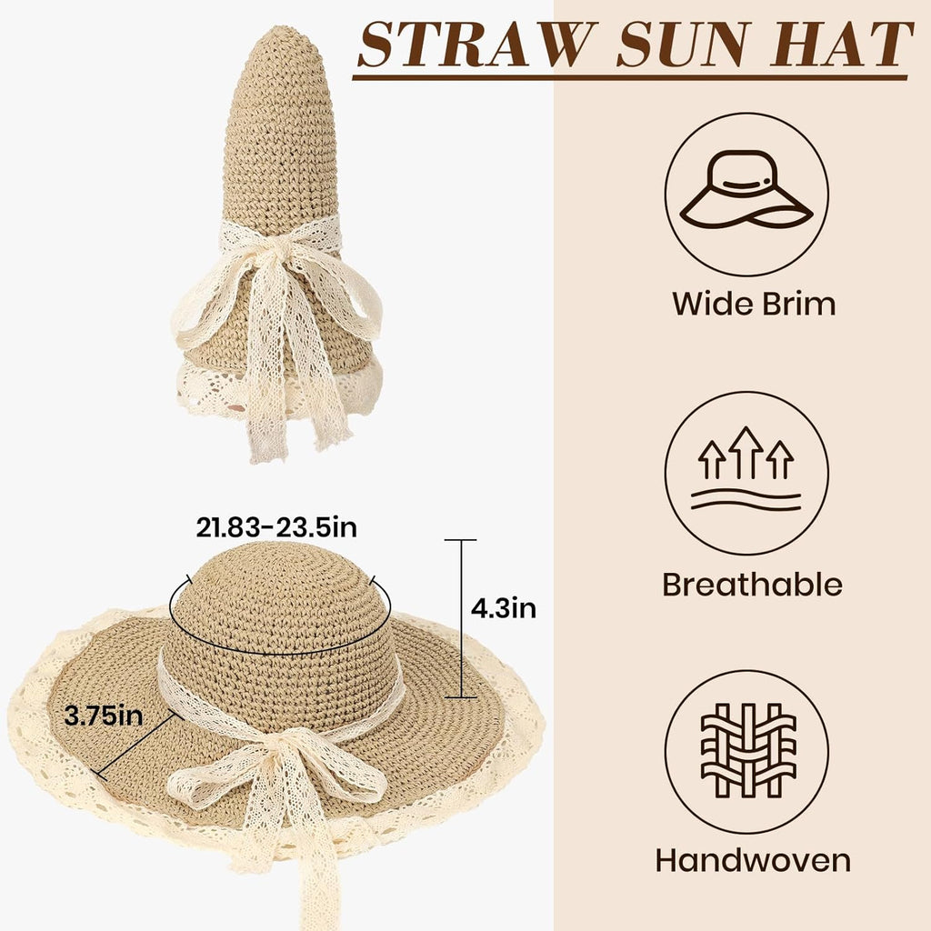 Beach Hats for Women - Beach Hat Womens UPF 50+ Lace Ribbon,Packable Sun Hat Women,Straw Hat for Women 2026