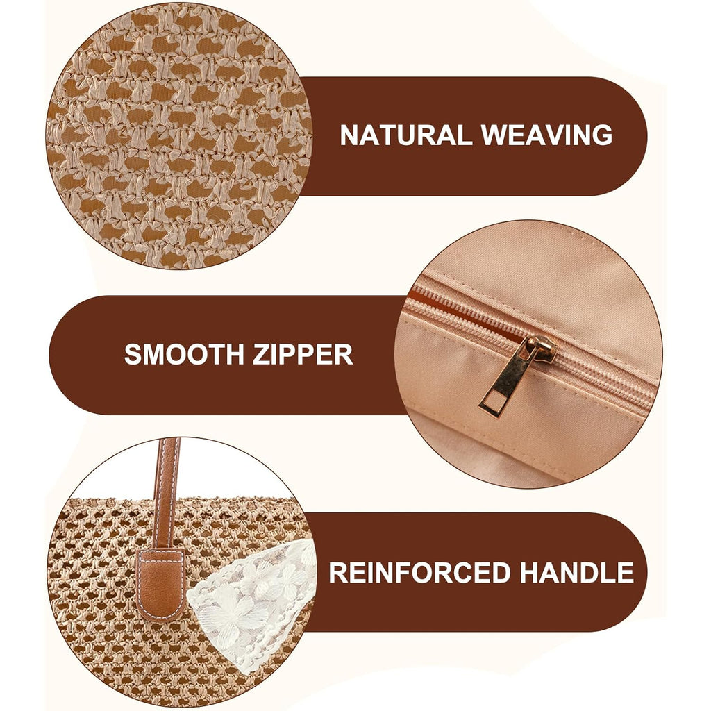 Straw Beach Tote Bag For Women: 2026 Large Woven Handbag With Zipper, Perfect For Vacation, Travel And Summer Pool