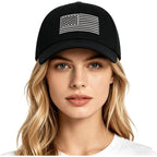 Vintage American-Flag Baseball-Cap for Women Men Unstructured Low-Profile Baseball-Hat Adjustable Black Black