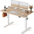 FEZIBO Standing Desk, 48 × 24 Inches Electric Height Adjustable, Sit and Stand Up, Computer Office Desk with Splice Board, White Frame/Maple TOP