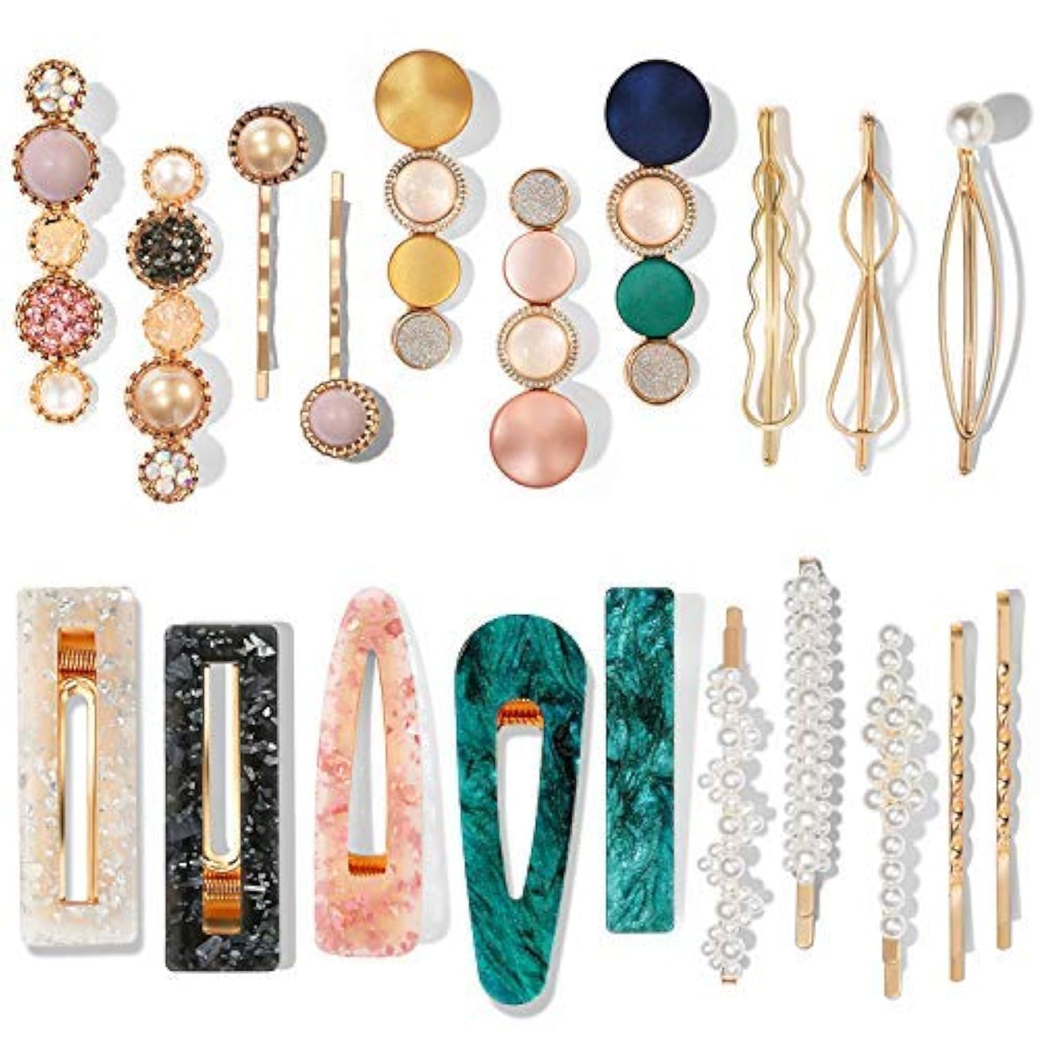 Mehayi 20 Pcs Macaron Pearl Acrylic Resin Fashion Hair Clips Set, Cute Hair Barrettes Bobby Pins, Boho Fancy Hairpin Accessories Headwear Styling Tools, Gifts For Women Girls Decorative Wedding