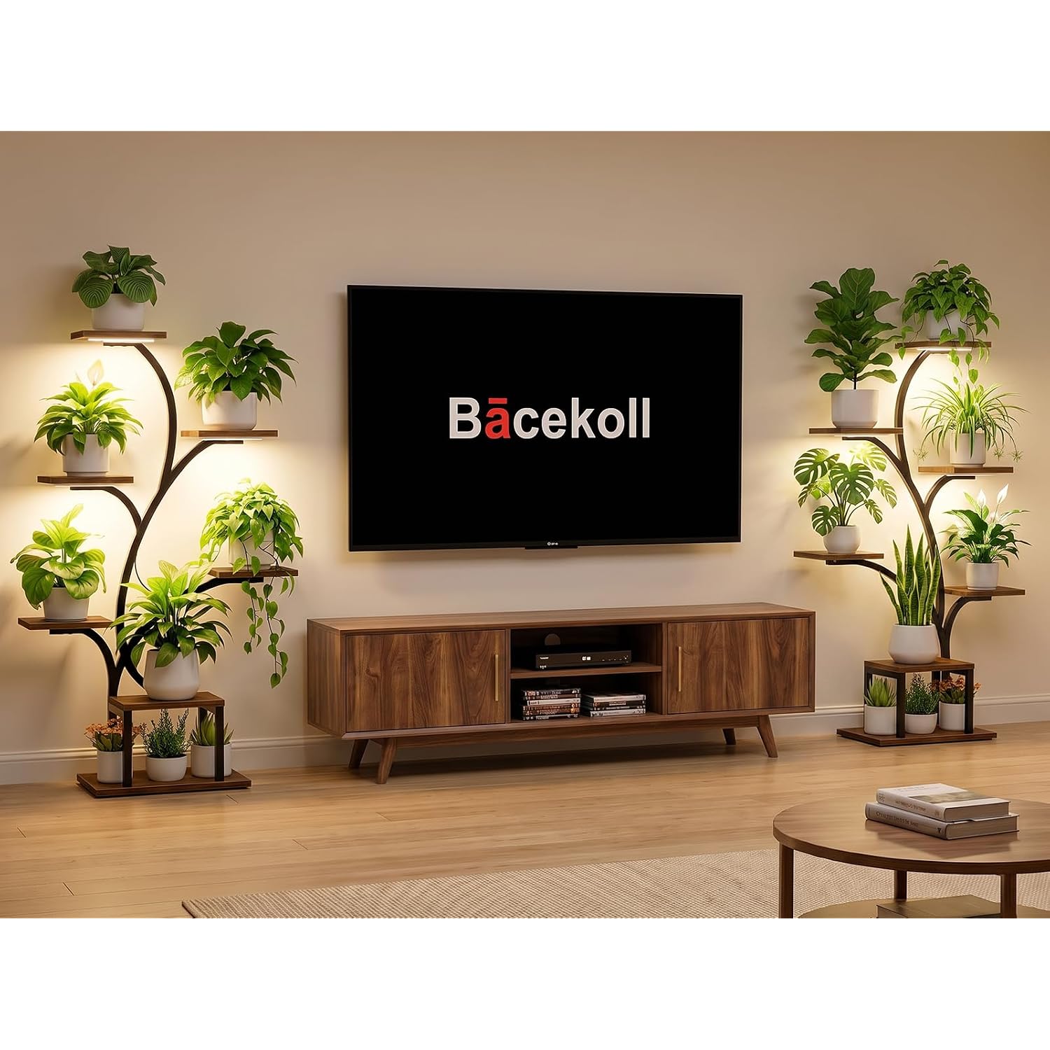 Bacekoll Plant Stand Indoor With Grow Lights, 7 Tiered Indoor Plant Shelf, 49" Corner Plant Stands For Indoor Plants, Metal Plant Flower Display Shelf, Tree-Shaped Plant Rack For Home, Patio, Brown