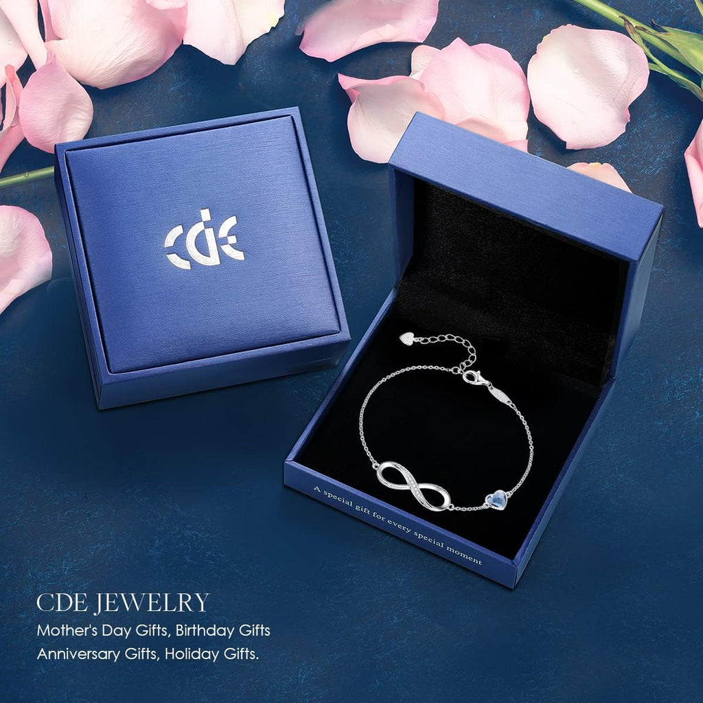 CDE Mothers Day Gifts Infinity Heart Birthstone Charm Link Bracelet for Women 925 Sterling Silver Adjustable Mother's Day Valentine's Day Christmas Day Gift Anniversary Birthday Jewelry for Wife Girlfriend Her