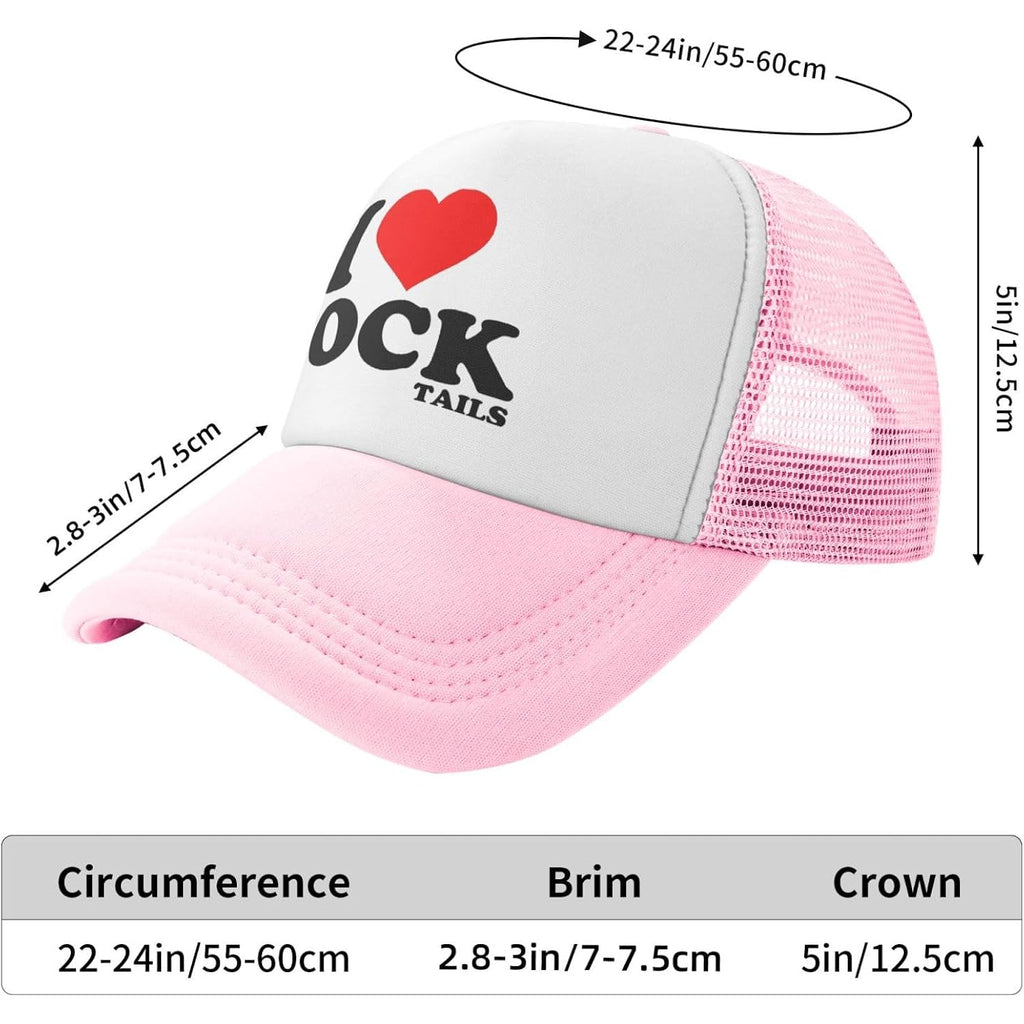 I Love Heart Cocktails Funny Gag Trucker Hat for Adult Humor Adjustable Mesh Sport Baseball Caps for Women Men Black Pink