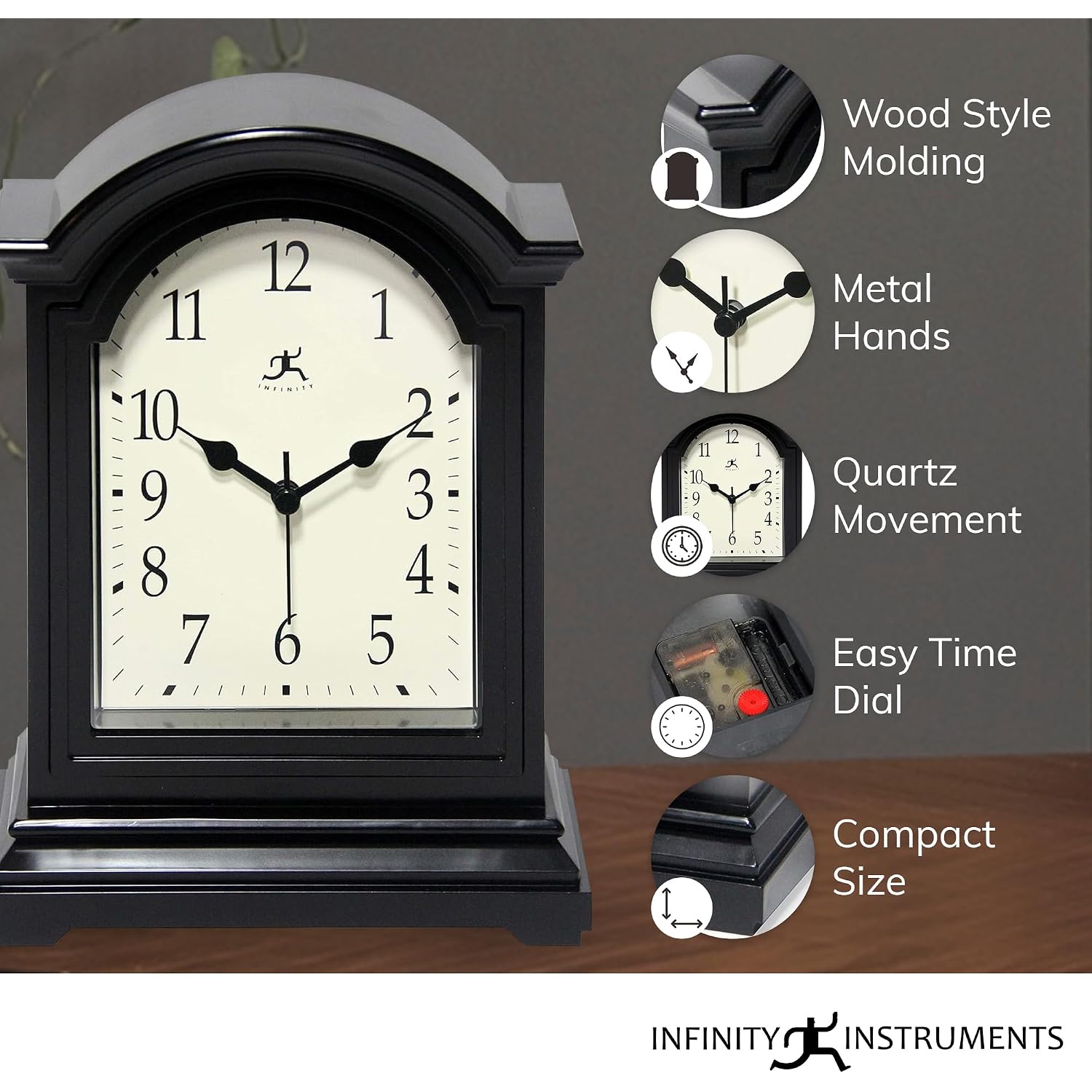 Infinity Instruments Brown Antique Grandfather Tabletop Clock 9 X 6 Mantle Tabletop Clock Mini Desktop Table Mantel Decor Vintage Living Room Decor