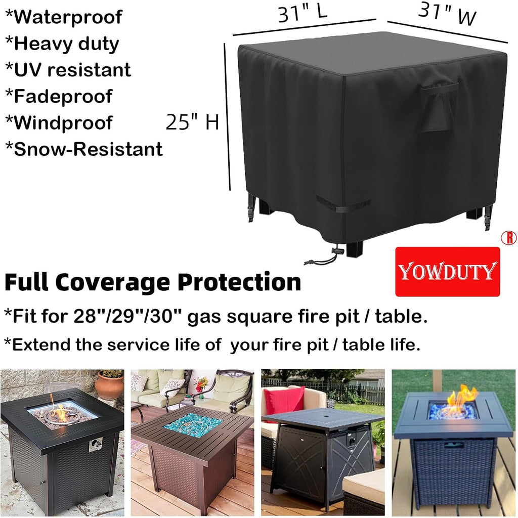 Propane Fire Pit Cover Square 30 Inch, Waterproof Heavy Duty 600D Gas Fire Pit Table Cover 30 X 30 X 25 Inch, Fit 28-30 Inch Firepit Table, All-Weather Protection For Patio Fire Table