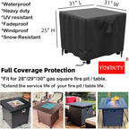 Propane Fire Pit Cover Square 30 Inch, Waterproof Heavy Duty 600D Gas Fire Pit Table Cover 30 X 30 X 25 Inch, Fit 28-30 Inch Firepit Table, All-Weather Protection For Patio Fire Table