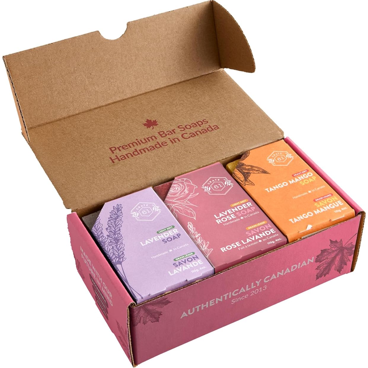 Crate 61, Handmade In Canada, Plant Based Cold Process Natural Bar Soap, With Premium Essential Oils, Dry Skin, Pack Of 6 (For Her)