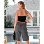 Bermuda Shorts for Women Knee Length High Waisted Cotton Elastic Waist Summer Dressy Casual Long Chino Shorts