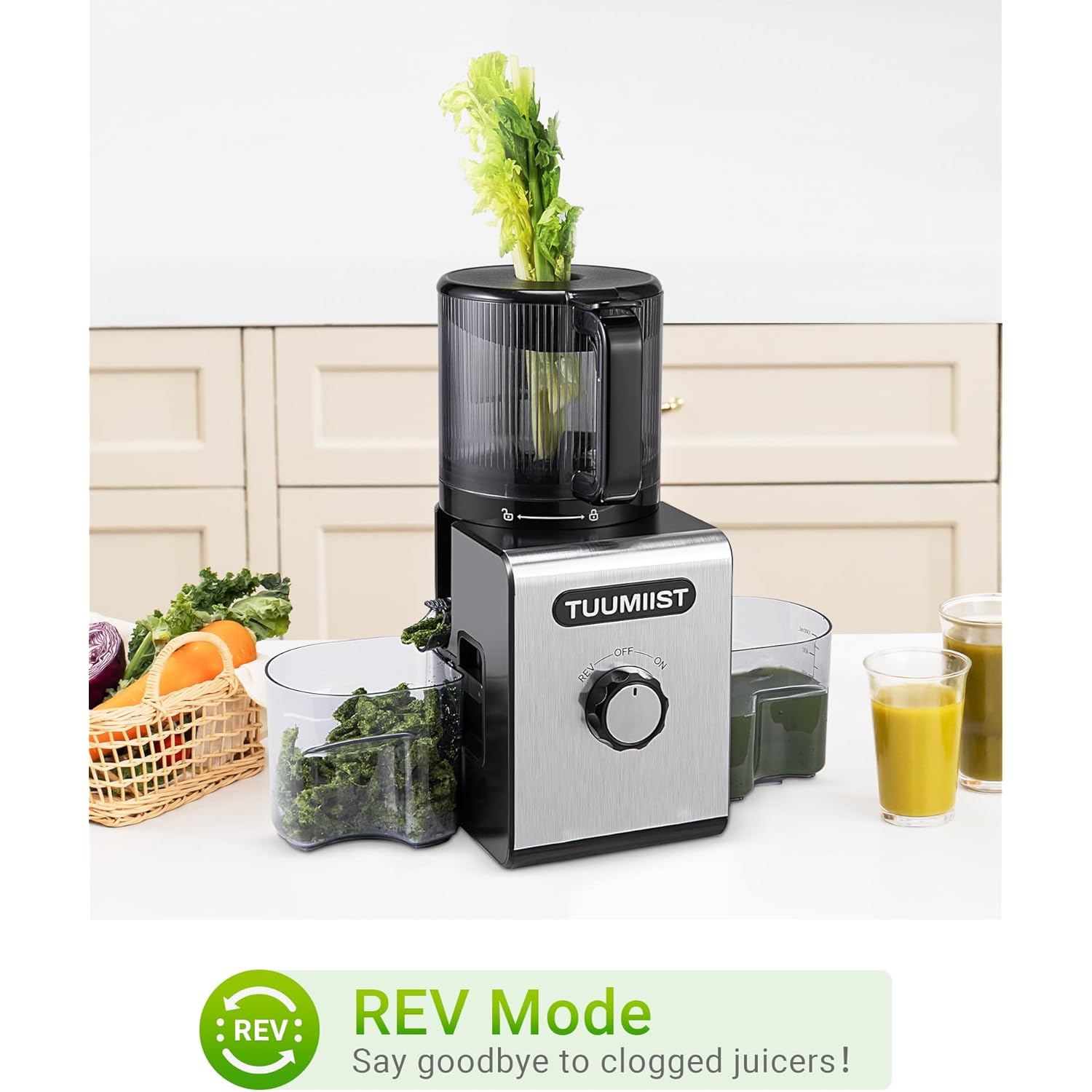 Cold Press Juicer Machine, 6.5" Large Feed Chute Masticating Extractor, Easy to Clean for Whole Fruits & Vegetables, High Yield