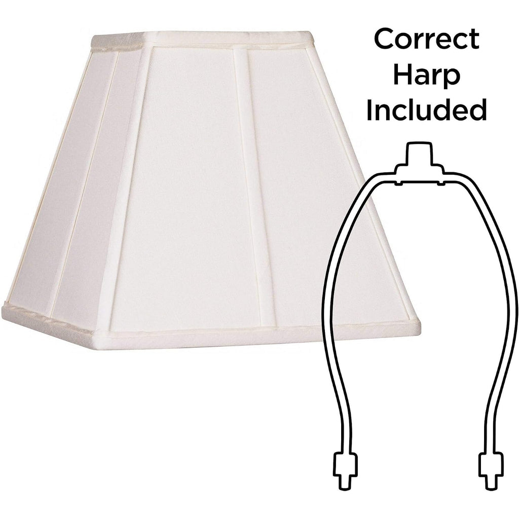 Ivory Classic Medium Square Lamp Shade (Pre-Assembled) 5.25" Top X 10" Bottom X 9" High X 9" Slant (Spider) Replacement With Harp And Finial
