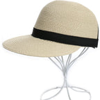 Summer Visor Hats for Women Foldable Floppy Solid Color Straw Sun Hat Travel Beach Baseball Cap Beige