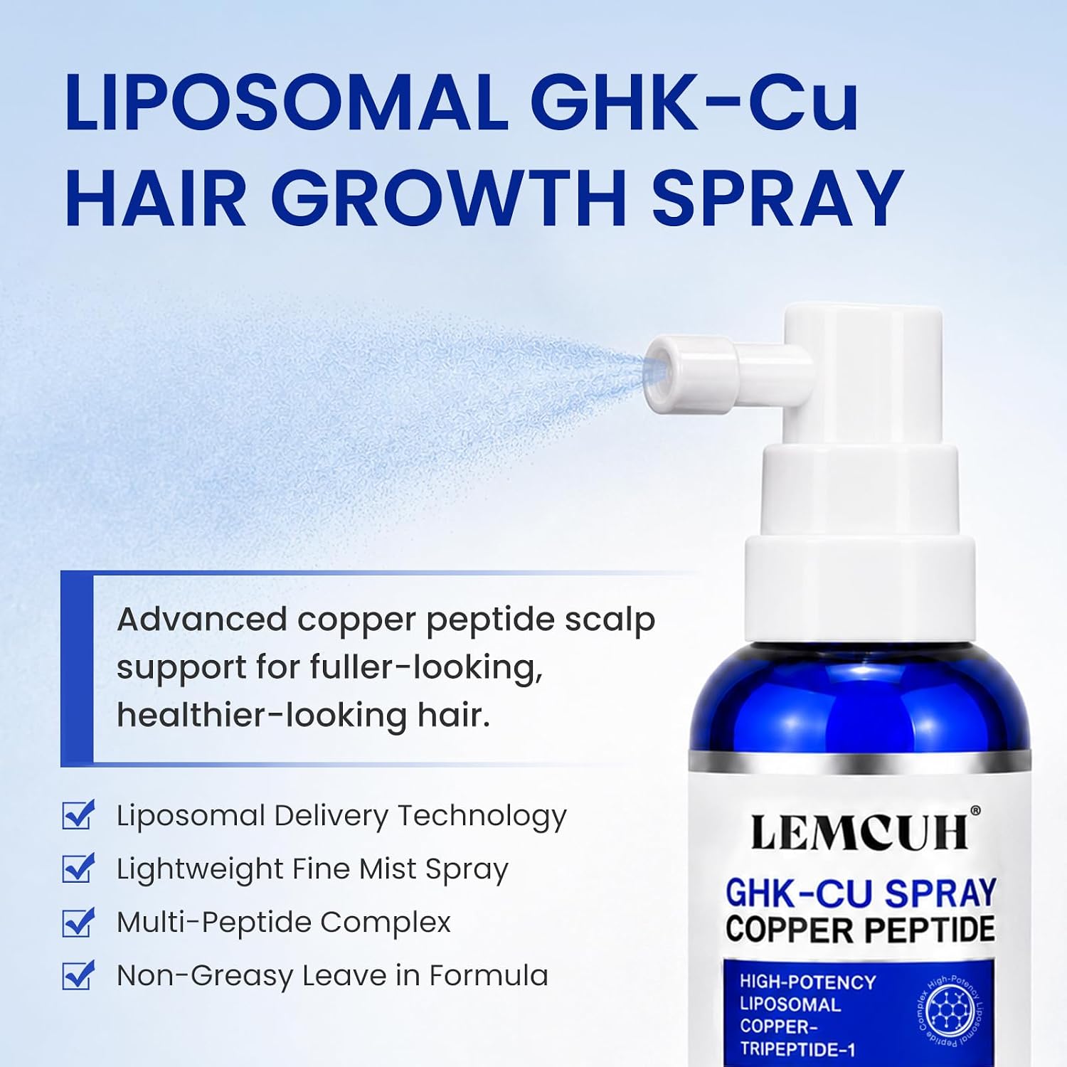 Ghk-Cu Peptide Hair Serum - Liposomal Copper Peptides For Hair Growth, Multi Peptide Serum For Thinning Hair, Non-Greasy Leave-In Scalp Spray Supports Fuller Hair & Scalp Barrier For Women & Men 80Ml