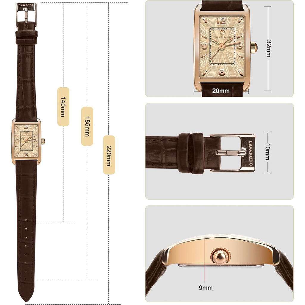 Women'S Leather Strap Watch Dainty Elegant Womens Watches Classic Vintage Retro Square Ladies Quartz Watches Gifts Present For Her