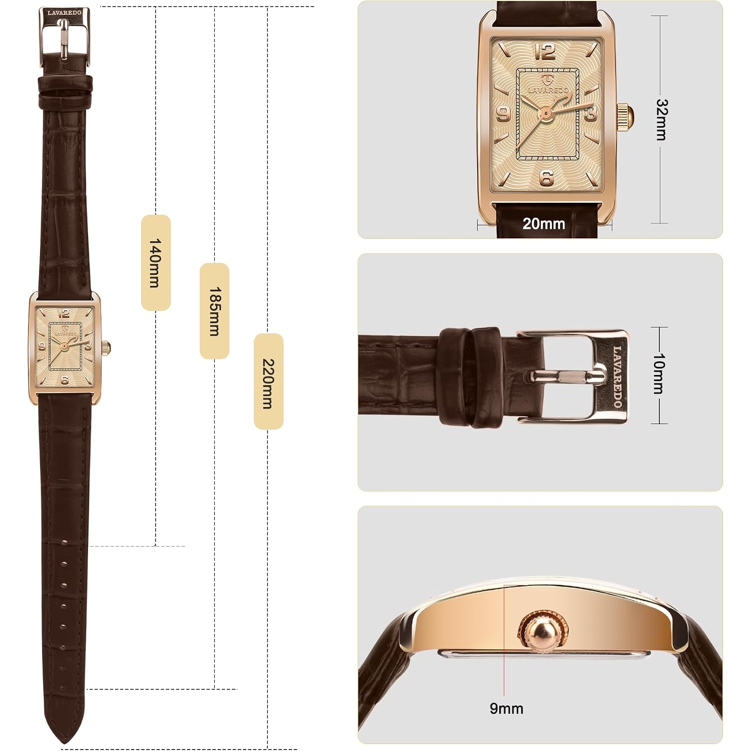 Women'S Leather Strap Watch Dainty Elegant Womens Watches Classic Vintage Retro Square Ladies Quartz Watches Gifts Present For Her
