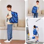Mezhsa Boy School Backpack Elementary Middle Lightning Bookbag Laptop Teenager Waterproof Lightweight 17 Inches (1-Blue)