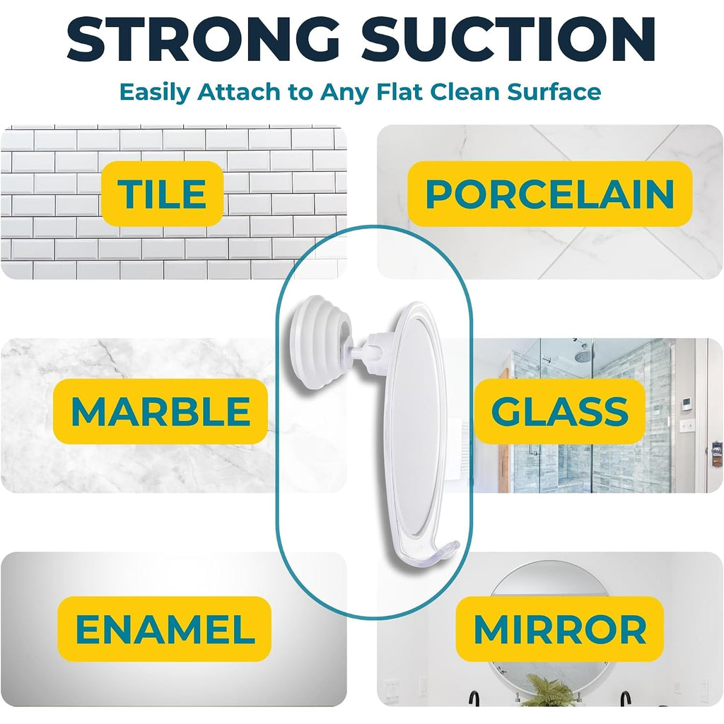 Honeybull Fogless Shower Mirror For Shaving With Suction Mount, White | Shatterproof Acrylic Bathroom Accessory With 360 Swivel & Built-In Razor Hook, Clear Reflection In Steam & No-Drill Setup