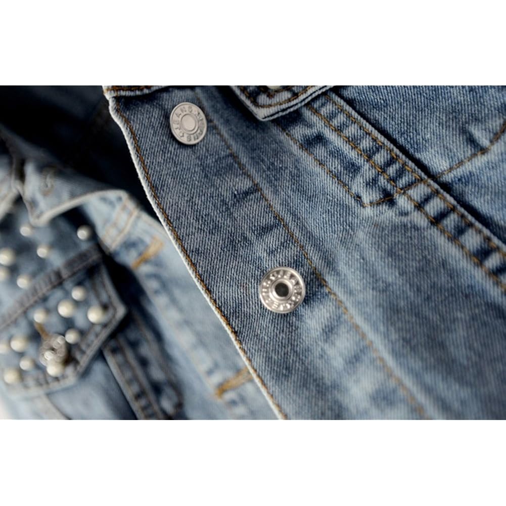 Women'S Embroidered Pearl Denim Jean Jacket Coat
