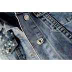 Women'S Embroidered Pearl Denim Jean Jacket Coat