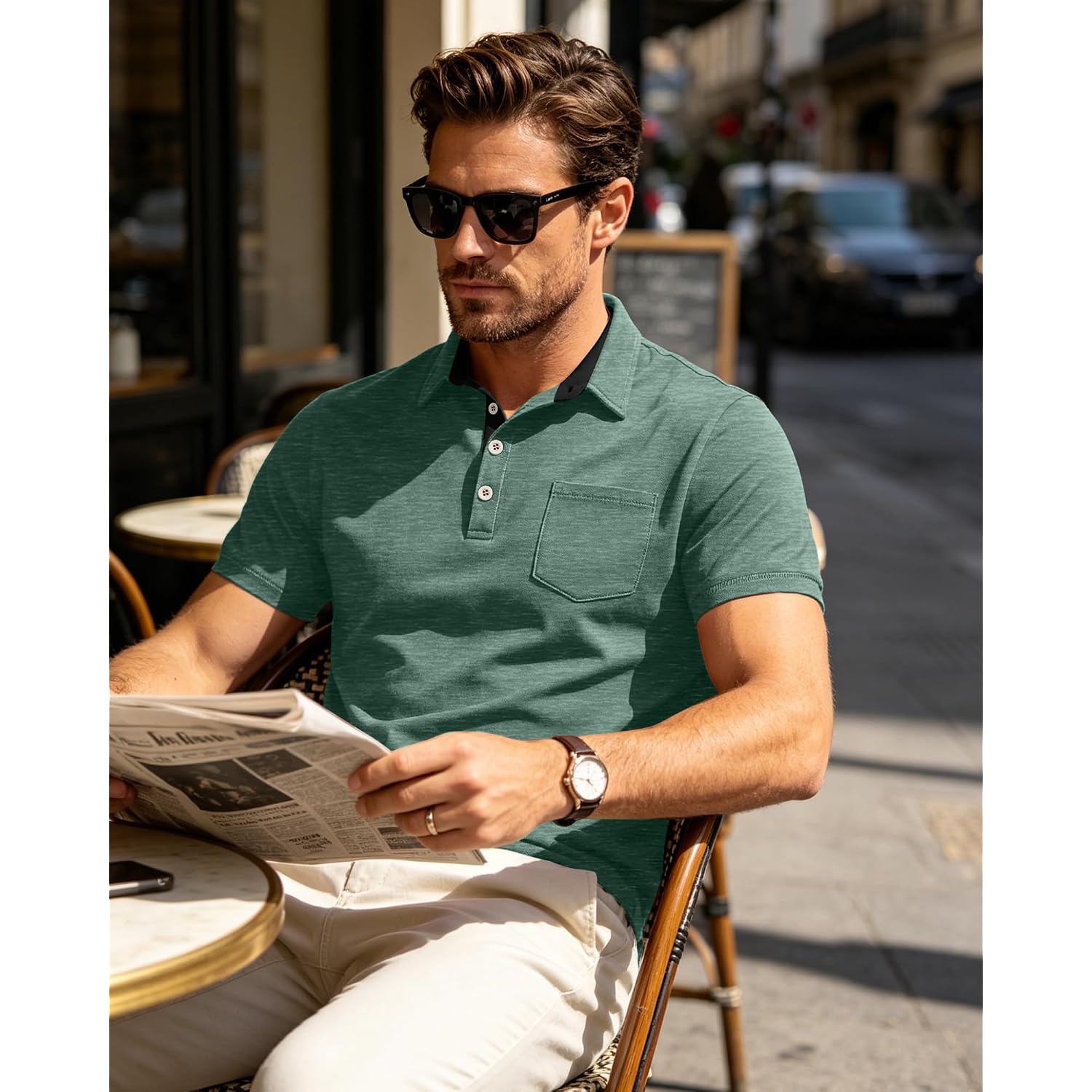 Mens Short Sleeve Polo Shirts Collared Business Casual Polo T Shirts With Pocket