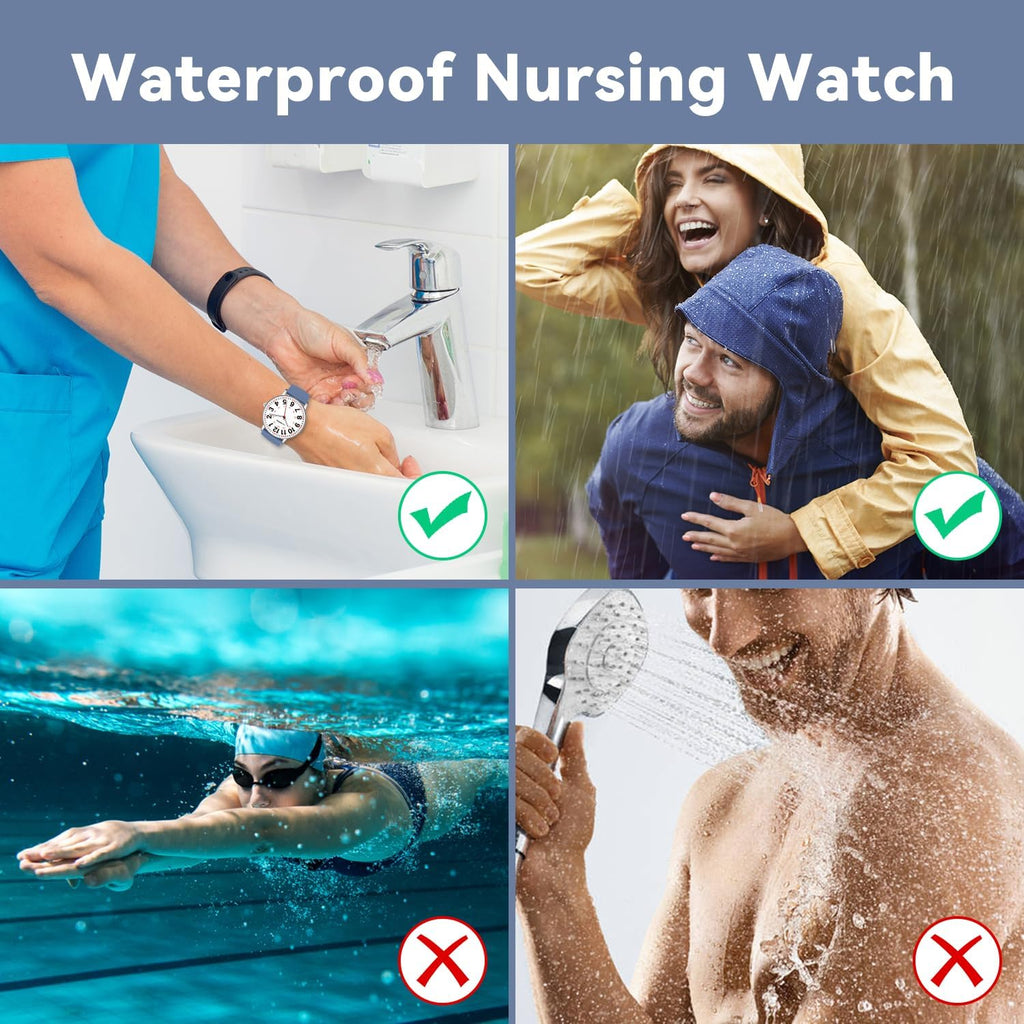 Nurse Watch For Nurses Doctors Women Men,Waterproof Analog Watches With Luminous Dial And Japanese Quartz Movement,Easy To Read Military Time Watch With Second Hand, 12/24 Hours,Silicone Band