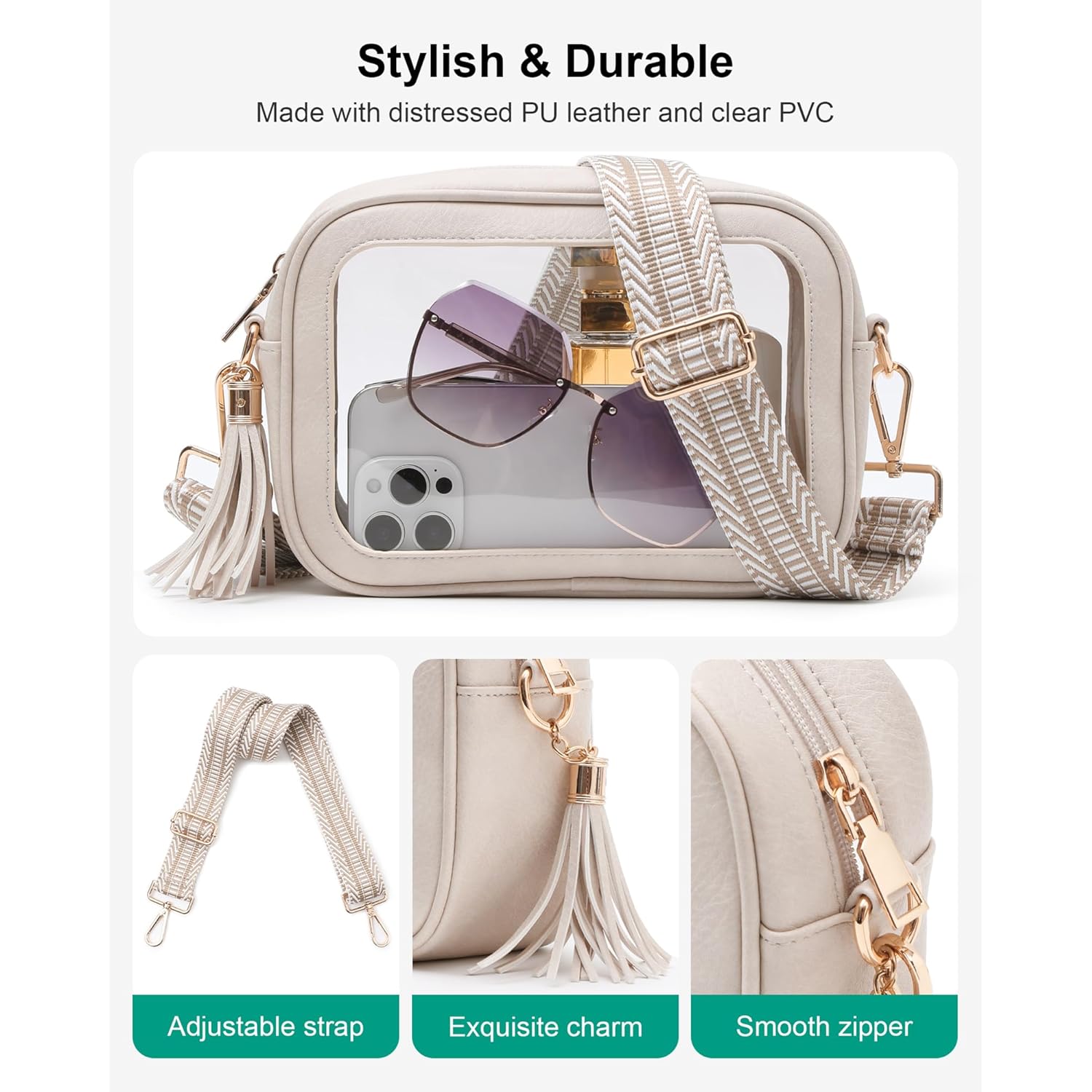 Clear Bag for Stadium Events, Clear Crossbody Purse for Women, Small Stadium Approved Bag for Concerts Games