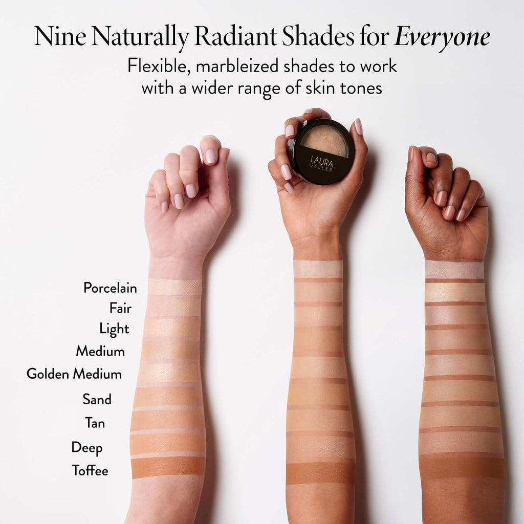 Laura Geller New York Baked Balance-N-Glow Illuminating Powder Foundation – Light – Handmade In Italy – Pearl-Infused Satin Finish – Vitamin C Brightening – Buildable Sheer Coverage – For Mature Skin