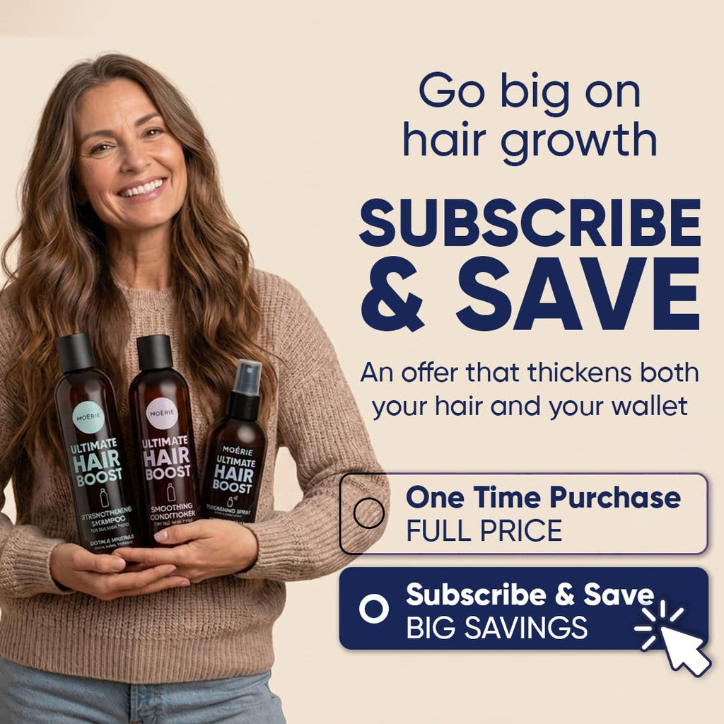 Moerie Hair Growth Shampoo, Conditioner And Spray For Men And Women, Hair Loss Solution With Biotin And Rosemary, Thickening Hair Regrowth Set With Serum Level Care For Thinning Hair