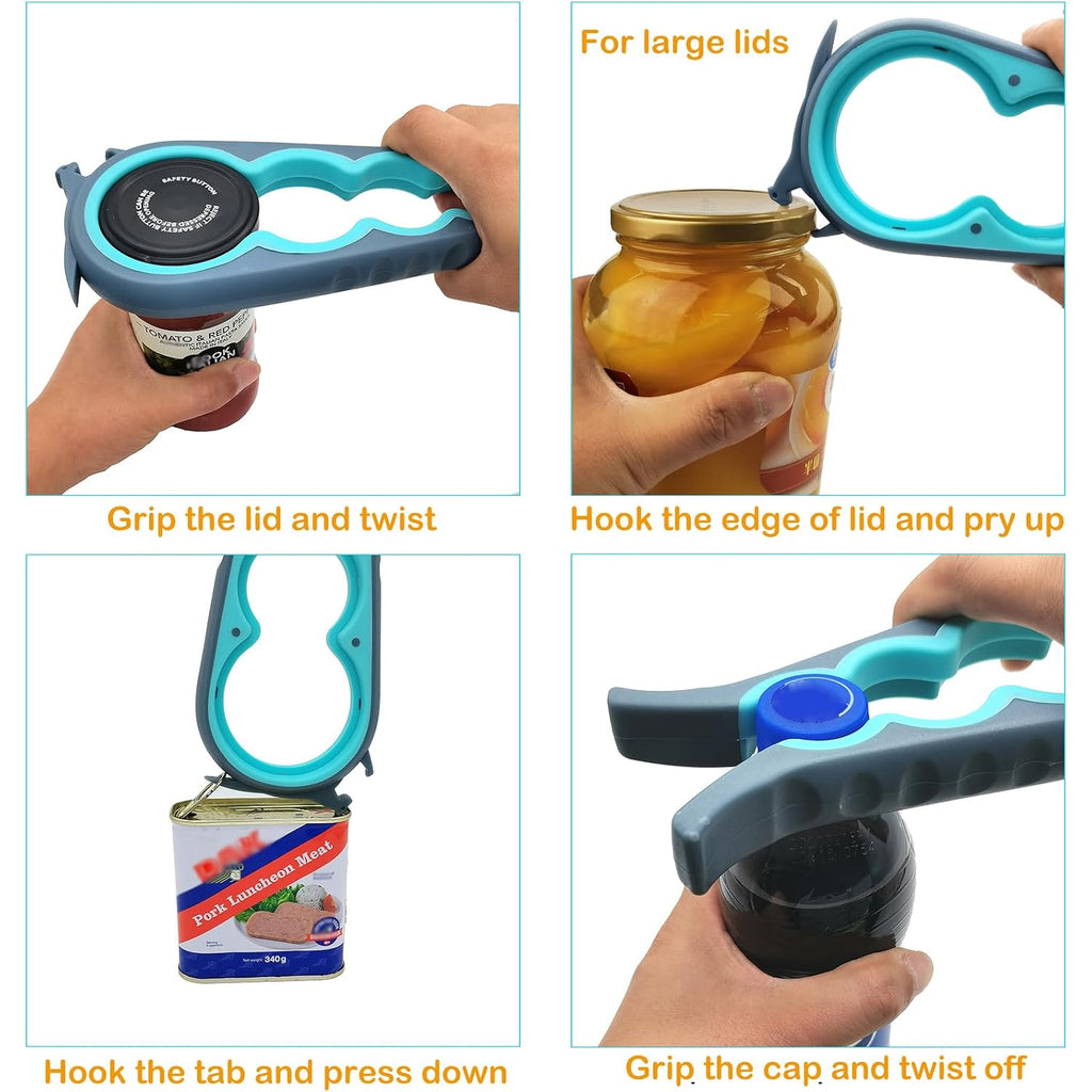 Otstar Jar Opener Bottle Opener And Can Opener For Weak Hands, Seniors With Arthritis And Anyone With Low Strength, Mutil Jar Opener Get Lids Off Easily (Blue And Grey)